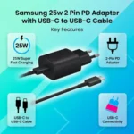 Samsung 25w 2 Pin PD Adapter with USB-C to USB-C Cable - Image 2